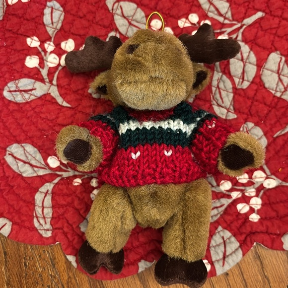 Cute Posable Reindeer with Holiday Sweater. Hook to hang on Tree or sits - Picture 3 of 5